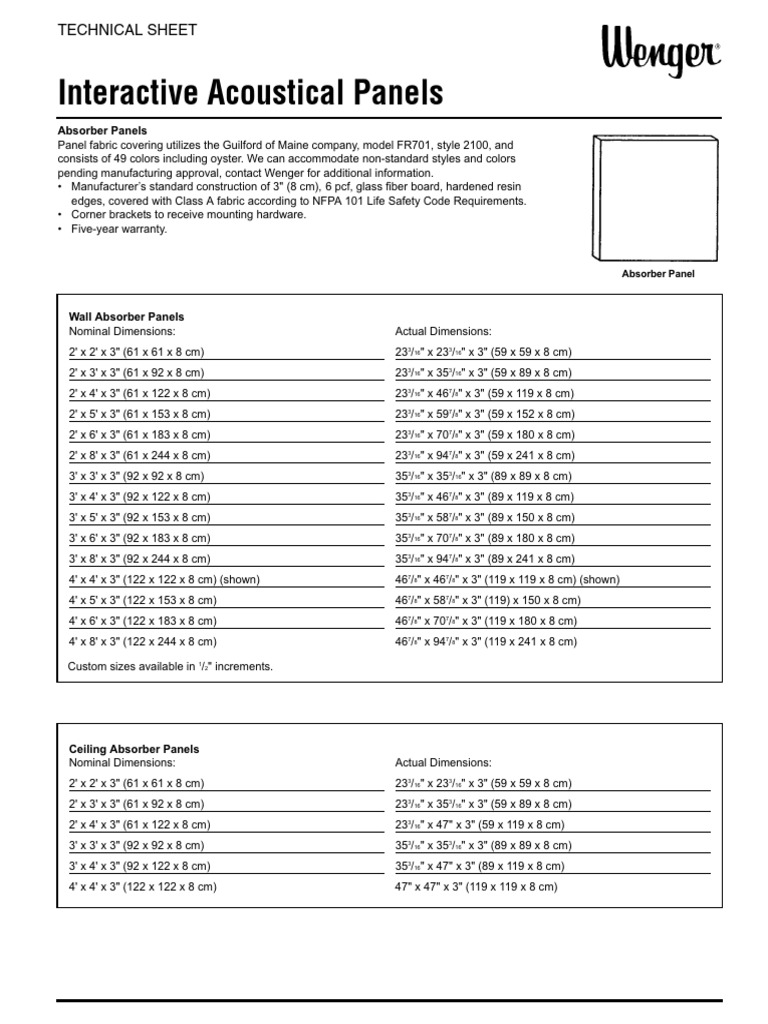 Wenger Acoustic Panel Specifications | PDF