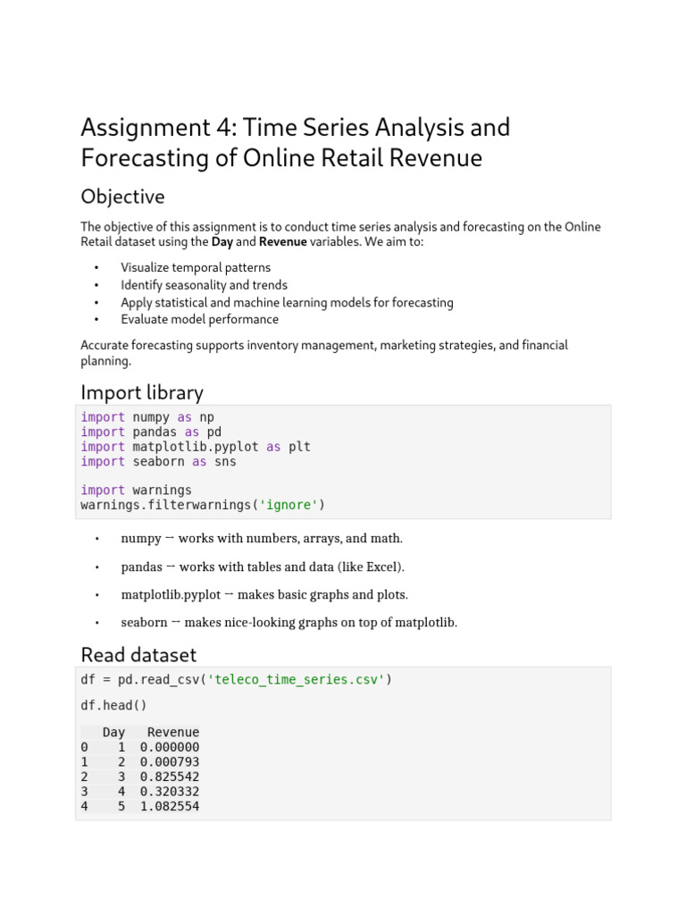 Assignment 3 Teleco Telecom Revenue - Copy1 | PDF | Autoregressive ...