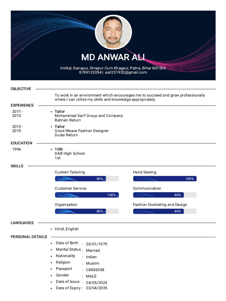 Tailor Resume of MD Anwar Ali | PDF
