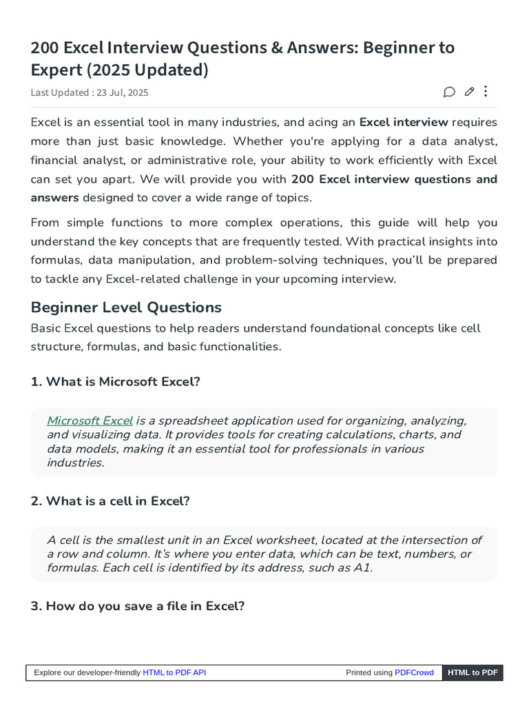200 Excel Interview Questions & Answers | PDF | Microsoft Excel