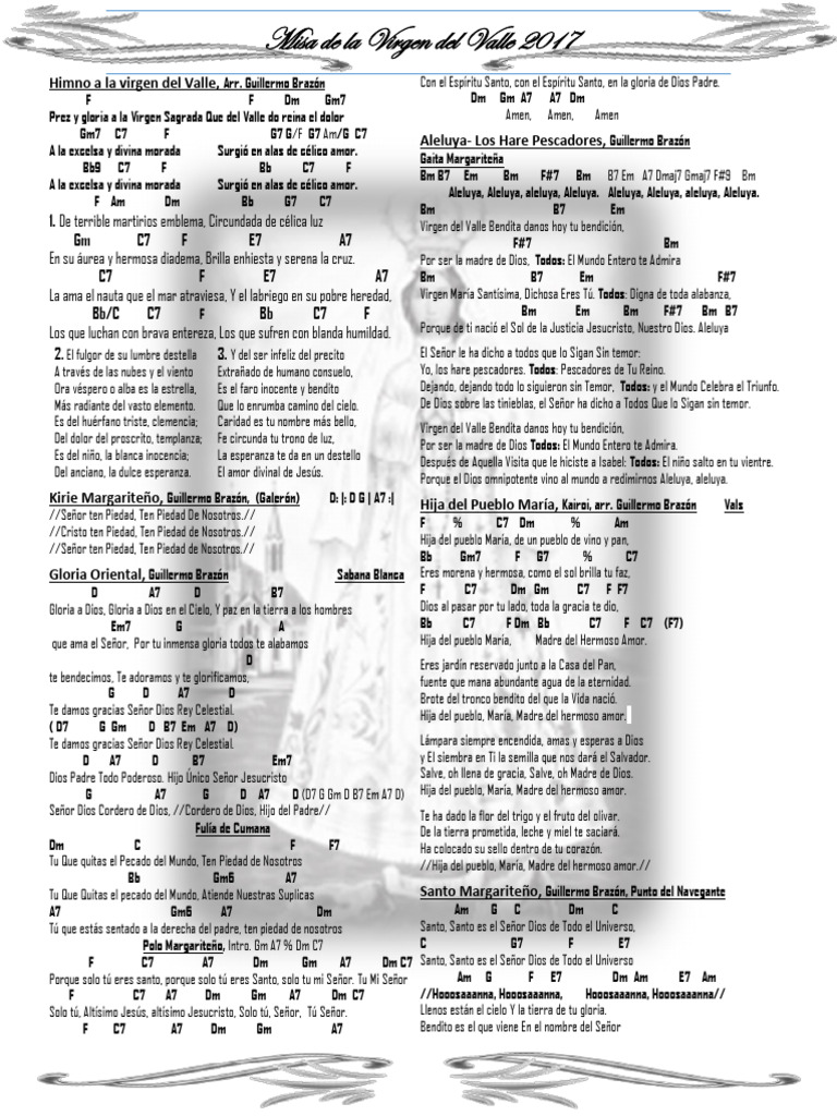 Himno a la Virgen del Valle: Acordes y Letra | PDF | María, madre de ...