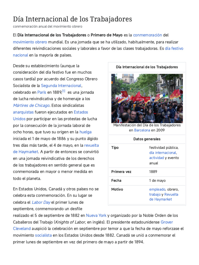 Día Internacional de Los Trabajadores - Wikipedia, La Enciclopedia ...