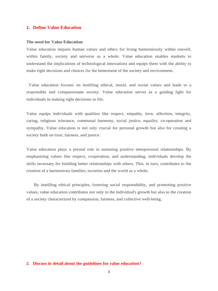 Importance of Value Education Guidelines | PDF | Critical Thinking ...