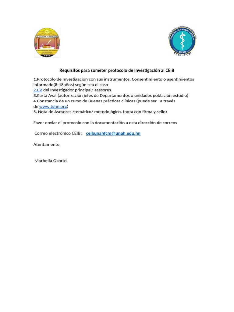 Requisitos para Someter Protocolo de Investigación Al CEIB ...