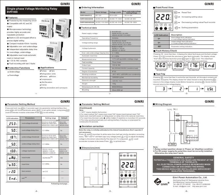 SVR1000 Voltage Monitoring Relay Manual | PDF | Alternating Current ...