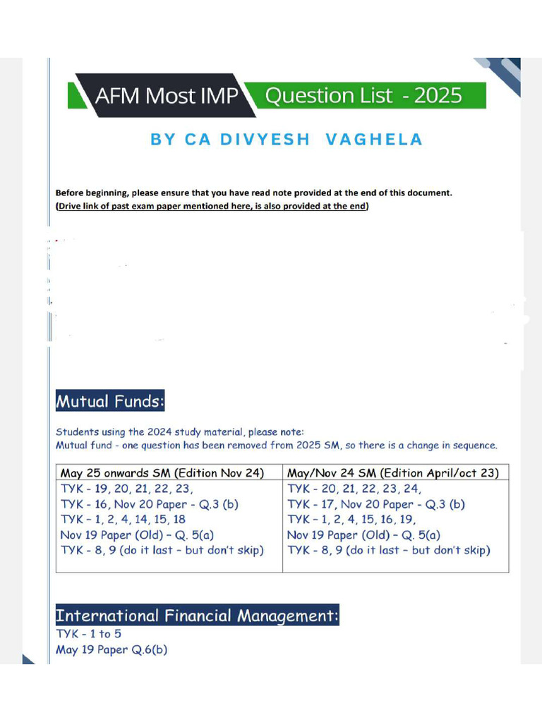 AFM Important Question Sep 25 | PDF