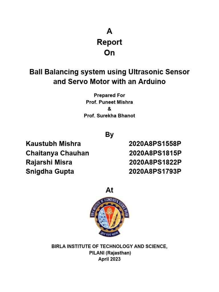 Arduino Ball Balancing System Report | PDF | Servomechanism ...