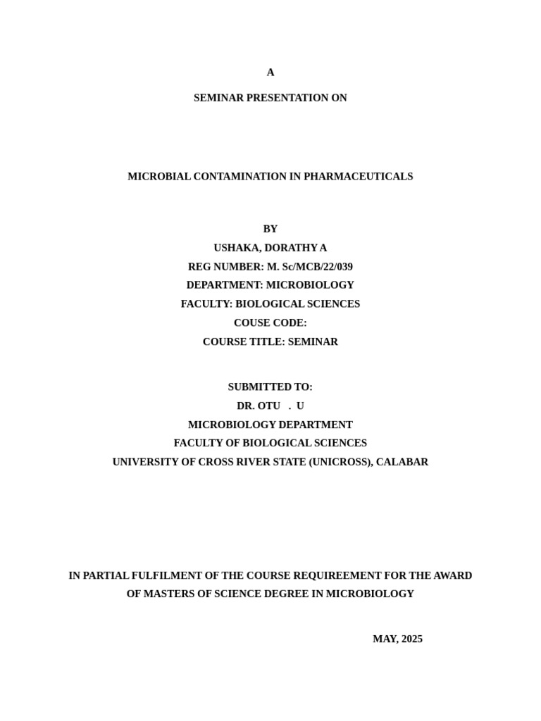Microbial Contamination in Pharmaceuticals | PDF | Sterilization ...