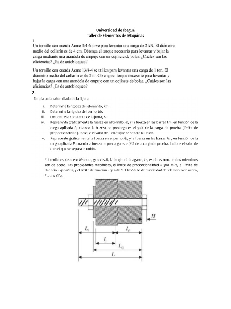 Taller1 de Elementos de Maquinas | PDF