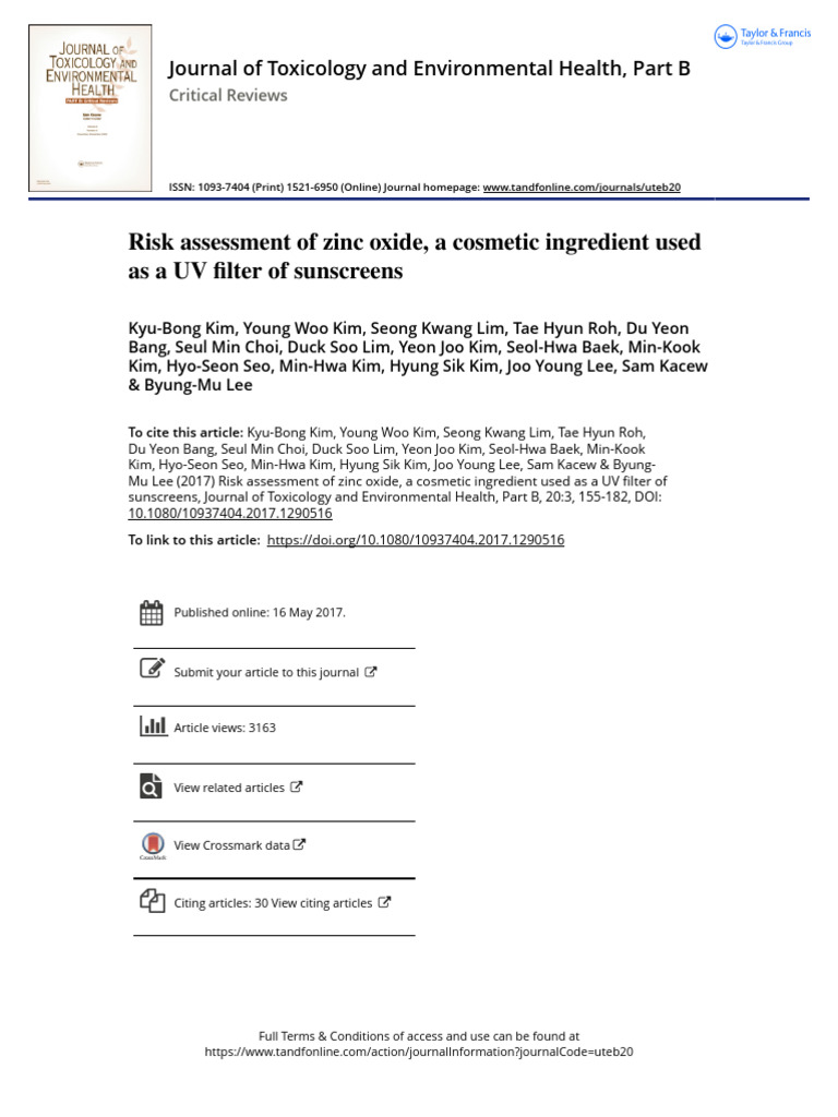 Risk Assessment of Zinc Oxide a Cosmetic Ingredient Used as a UV Filter ...