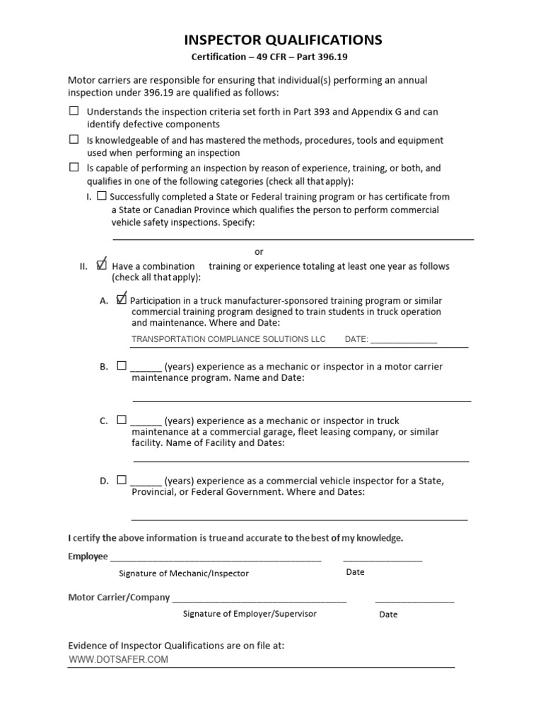 Inspector Qualification Form | PDF