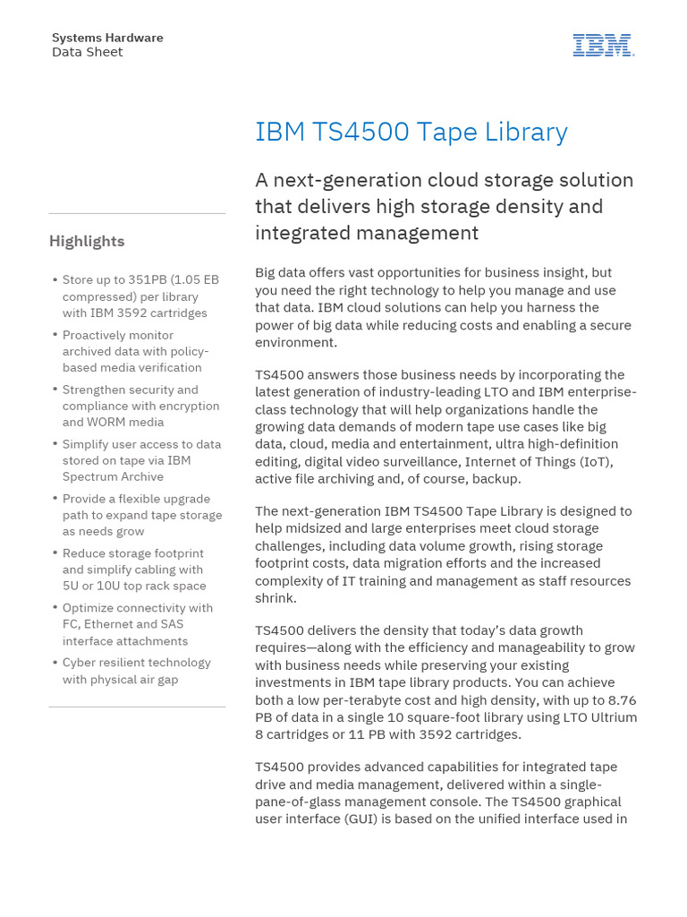 IBM TS4500 Tape Library | PDF | Computer Science | Computer Engineering