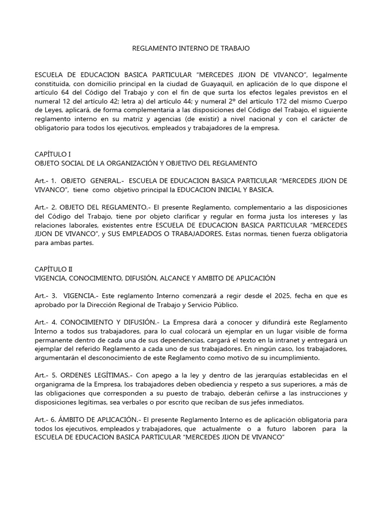 Reglamento Interno de Trabajo 2025 | PDF | Business | Derecho laboral