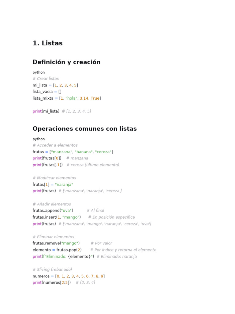 Listas, Tuplas y Diccionarios en Python | PDF | Python (lenguaje de ...