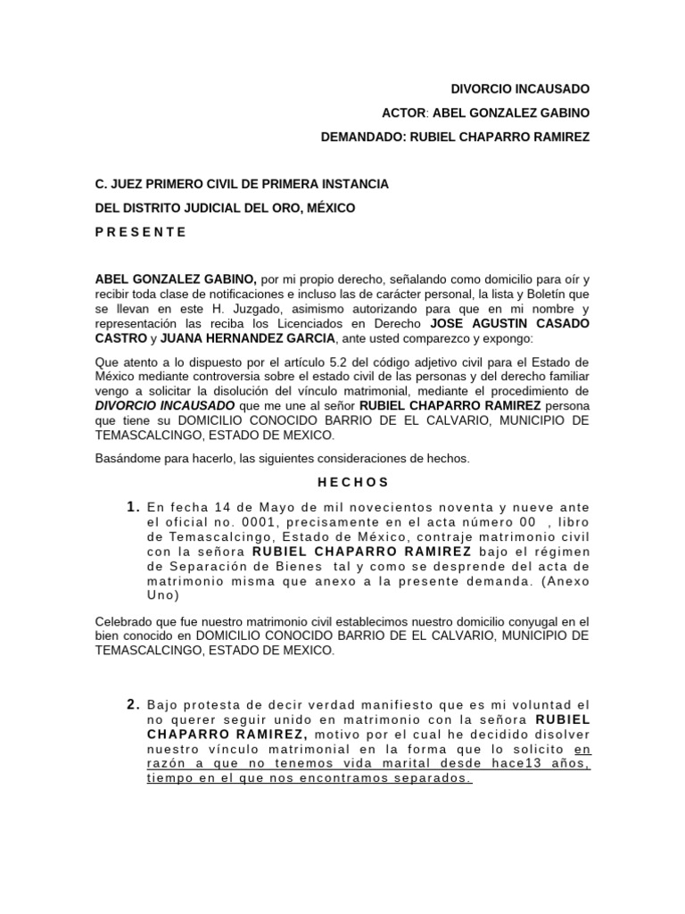 Solicitud de Divorcio Incausado en México | PDF | Divorcio | Justicia