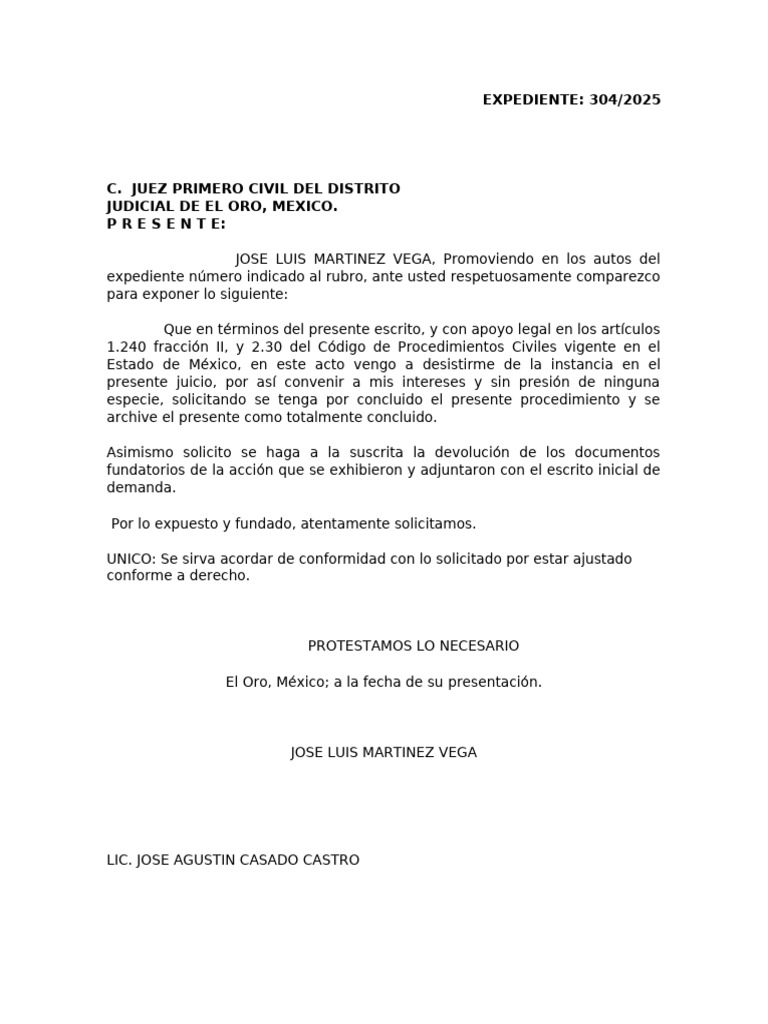 Desistimiento de Juicio Civil en El Oro | PDF | Justicia | Crimen y ...