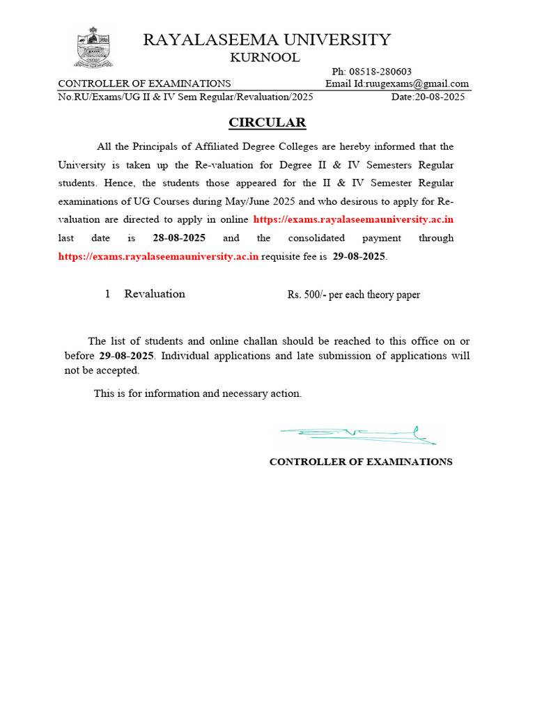 UG Revaluation Notice for 2025 | PDF