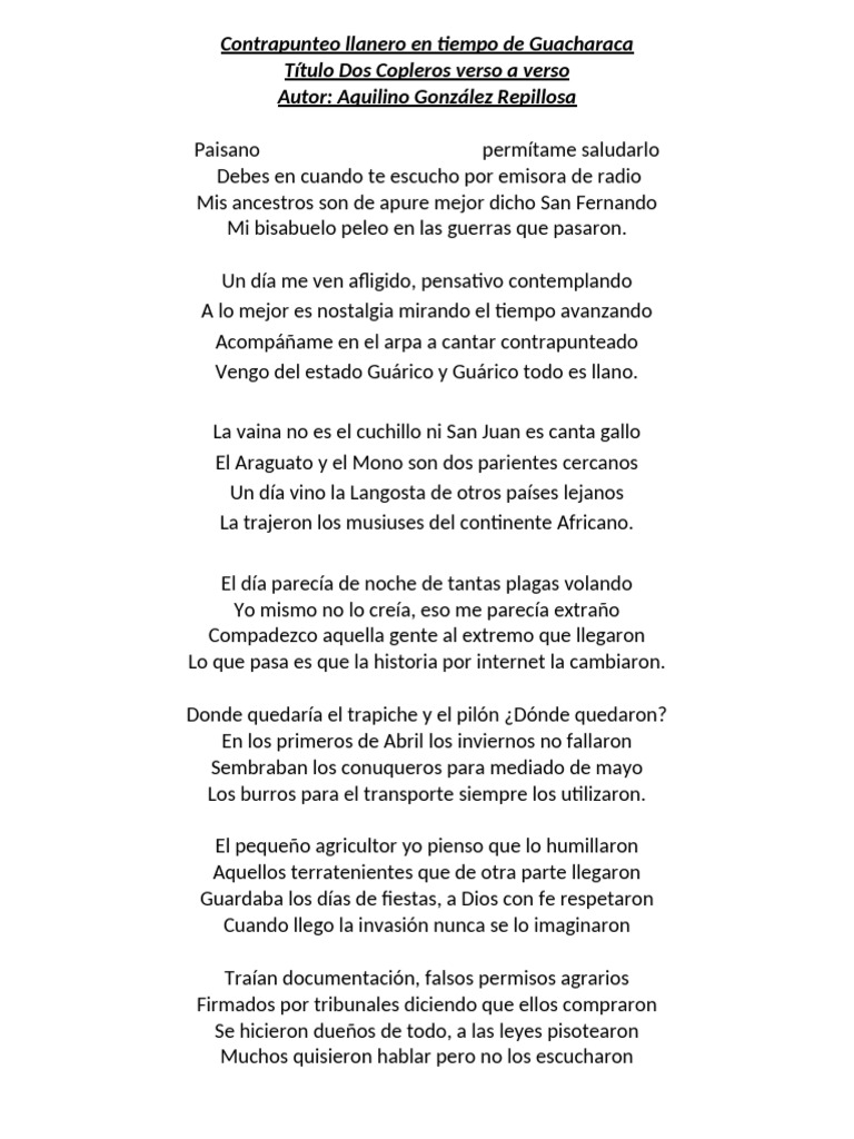 Contrapunteo Llanero: Historia y Nostalgia | PDF