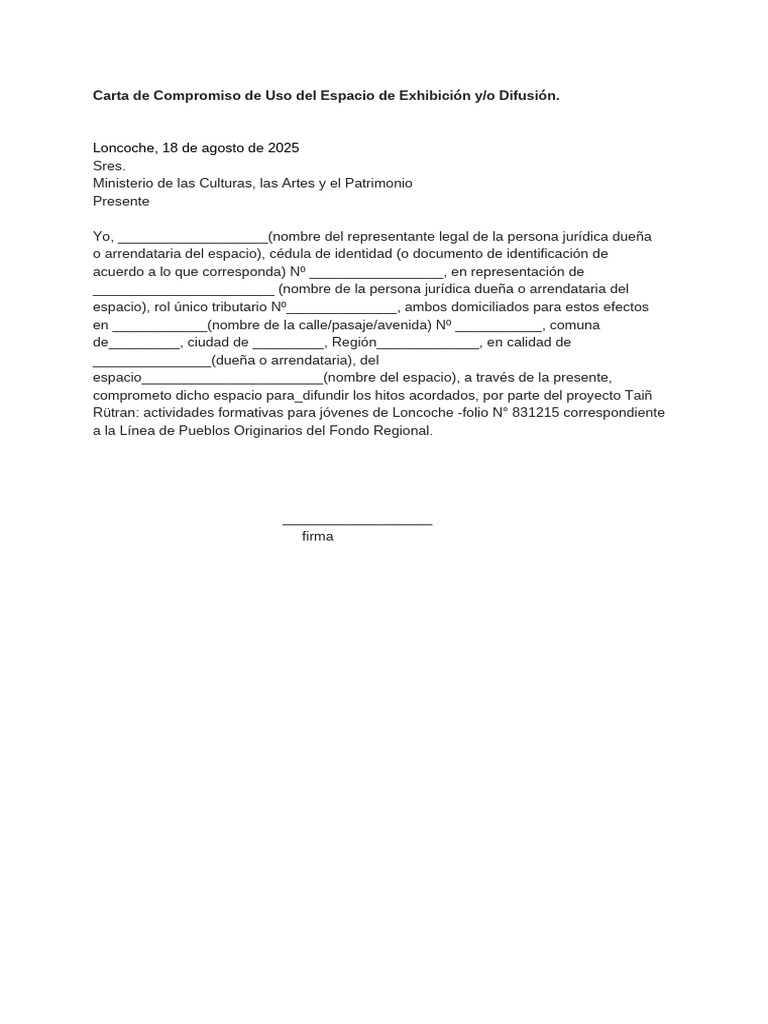 Compromiso de Uso Espacio Exhibición Loncoche | PDF