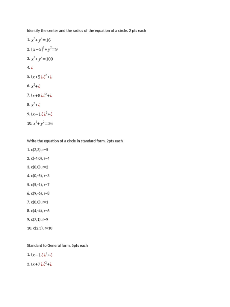 Circle Equations: Center and Radius Guide | PDF