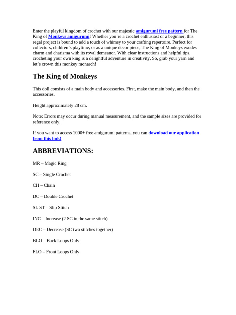 Crochet King of Monkeys Pattern | PDF | Crochet | Needlework