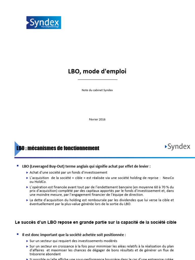 Guide sur le LBO : fonctionnement et variantes | PDF | Achat à effet de ...