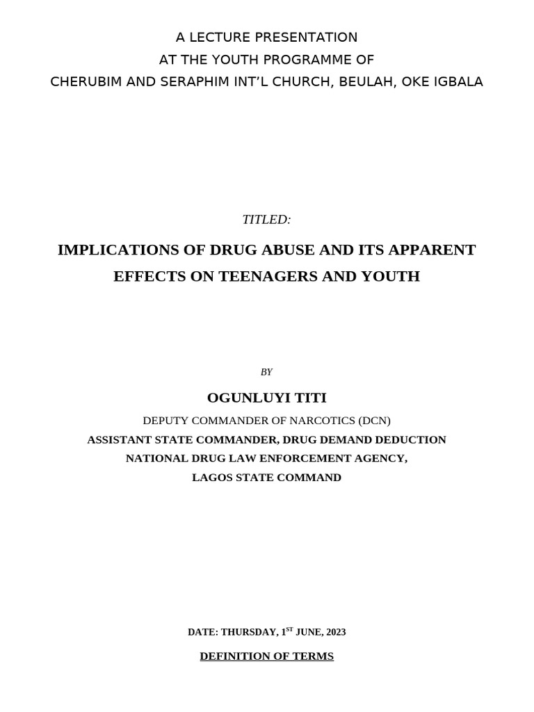 Implications of Drug and Its Effects On Youth | PDF | Substance Abuse