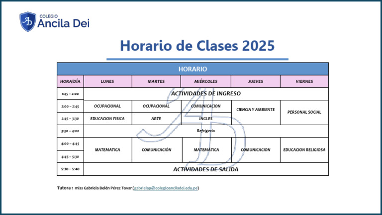 Horario de Clases Semanal 2025 | PDF
