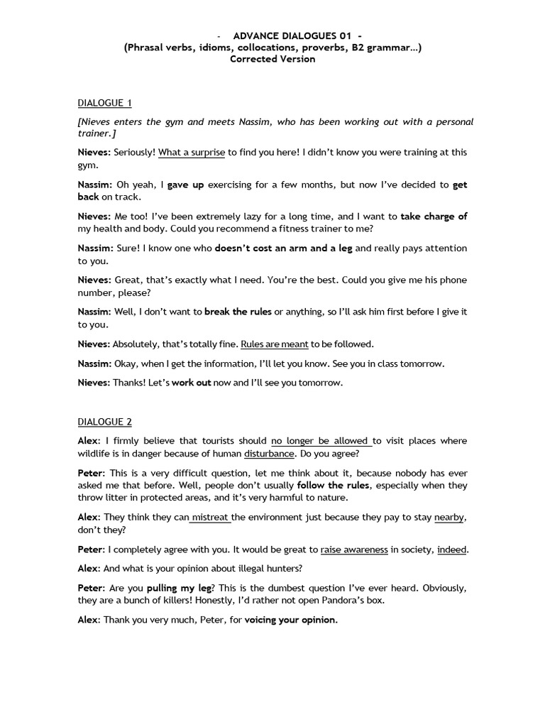 Advanced English Dialogues for B2 Learners | PDF