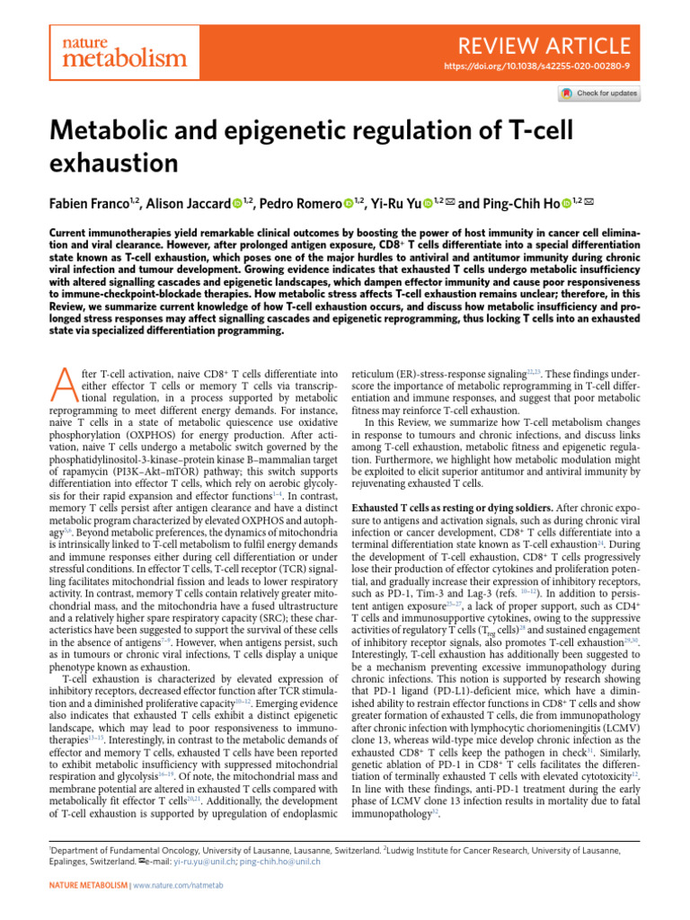 T-cell Exhaustion: Metabolism and Epigenetics | PDF | T Cell | Cellular ...