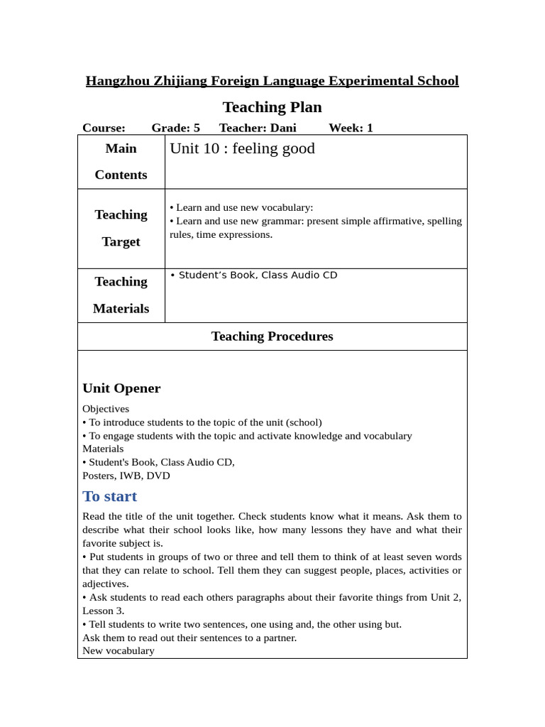 Grade 5 English Teaching Plan Overview | PDF | Vocabulary | Question