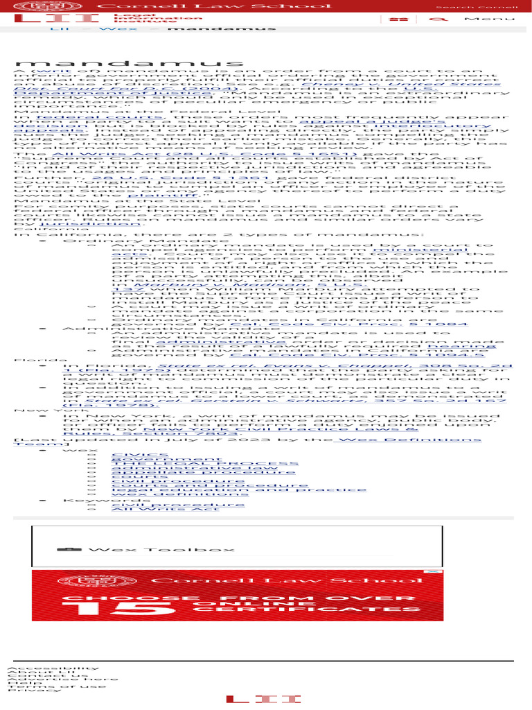 Mandamus Wex US Law LII Legal Information Institute | PDF | Mandamus ...