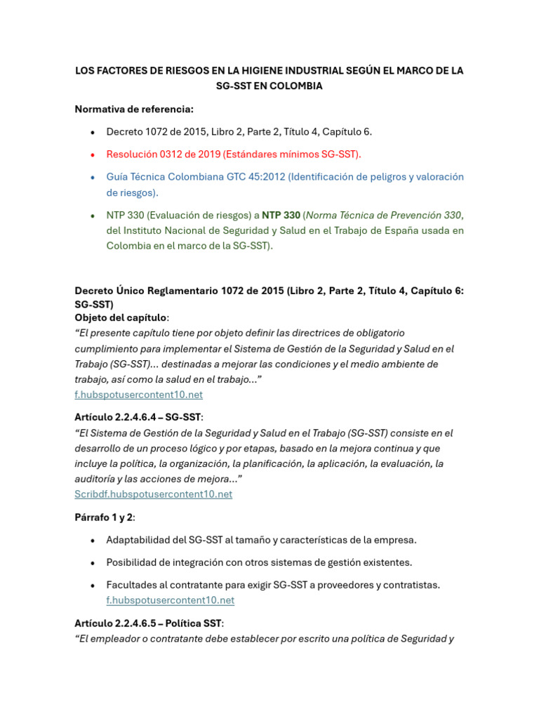 Los Factores de Riesgos en La Higiene Industrial Según El Marco de La ...