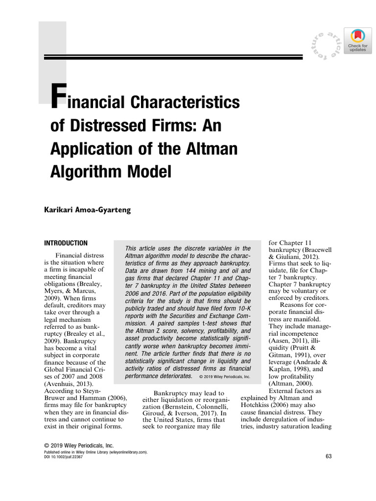 Altman Model Analysis of Distressed Firms | PDF | Bankruptcy | Sample ...