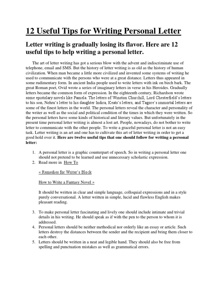 how to write a personal letter format