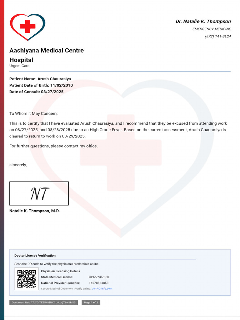 Doctor Note With Signature | PDF