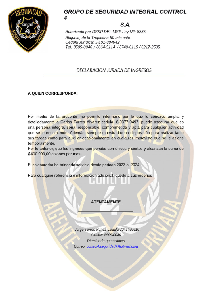 Declaración Jurada de Ingresos 2023 | PDF