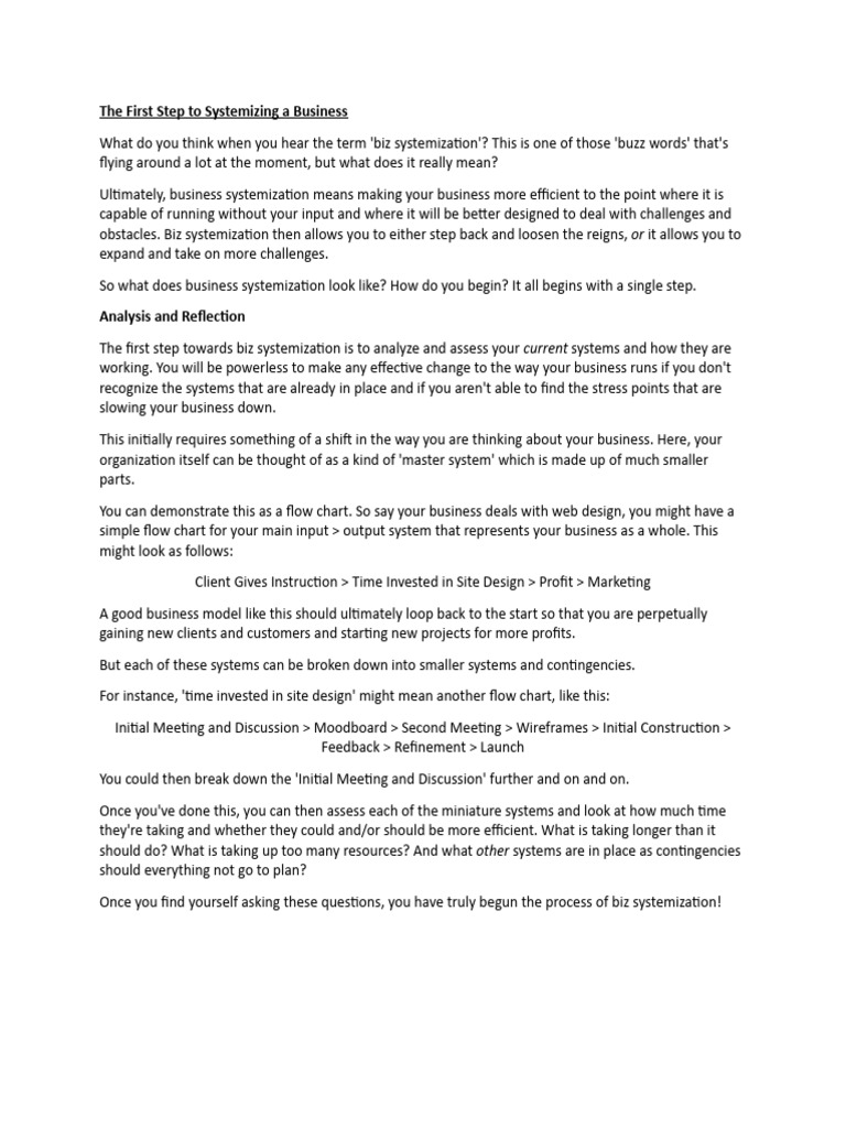 The First Step To Systemizing A Business Pdf