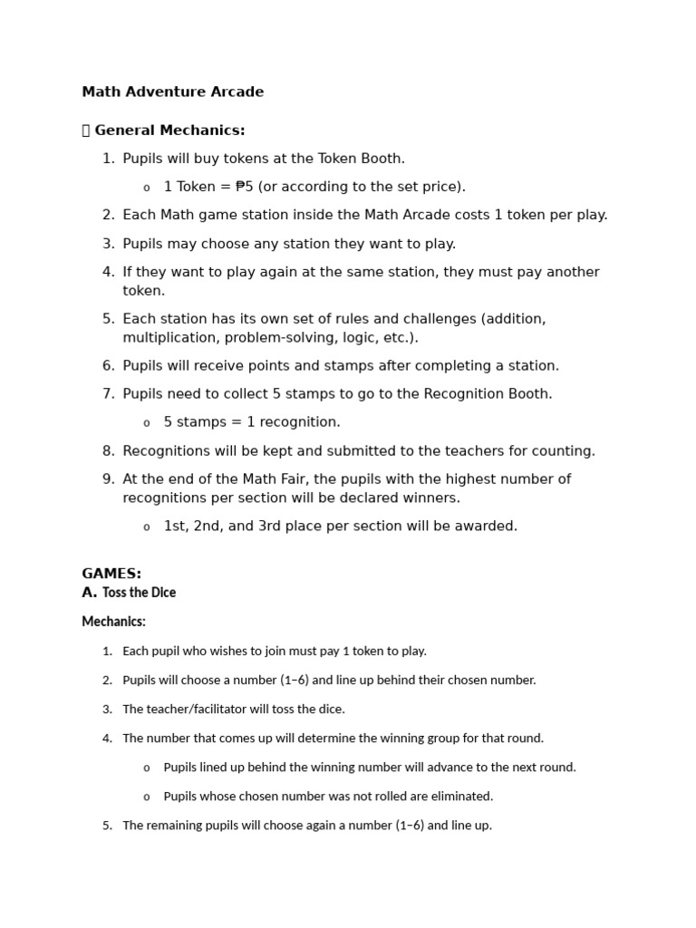 Math Arcade Game Mechanics Guide | PDF