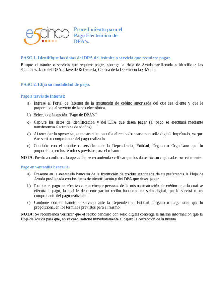 Procedimiento Pago Electronico DPAs | PDF