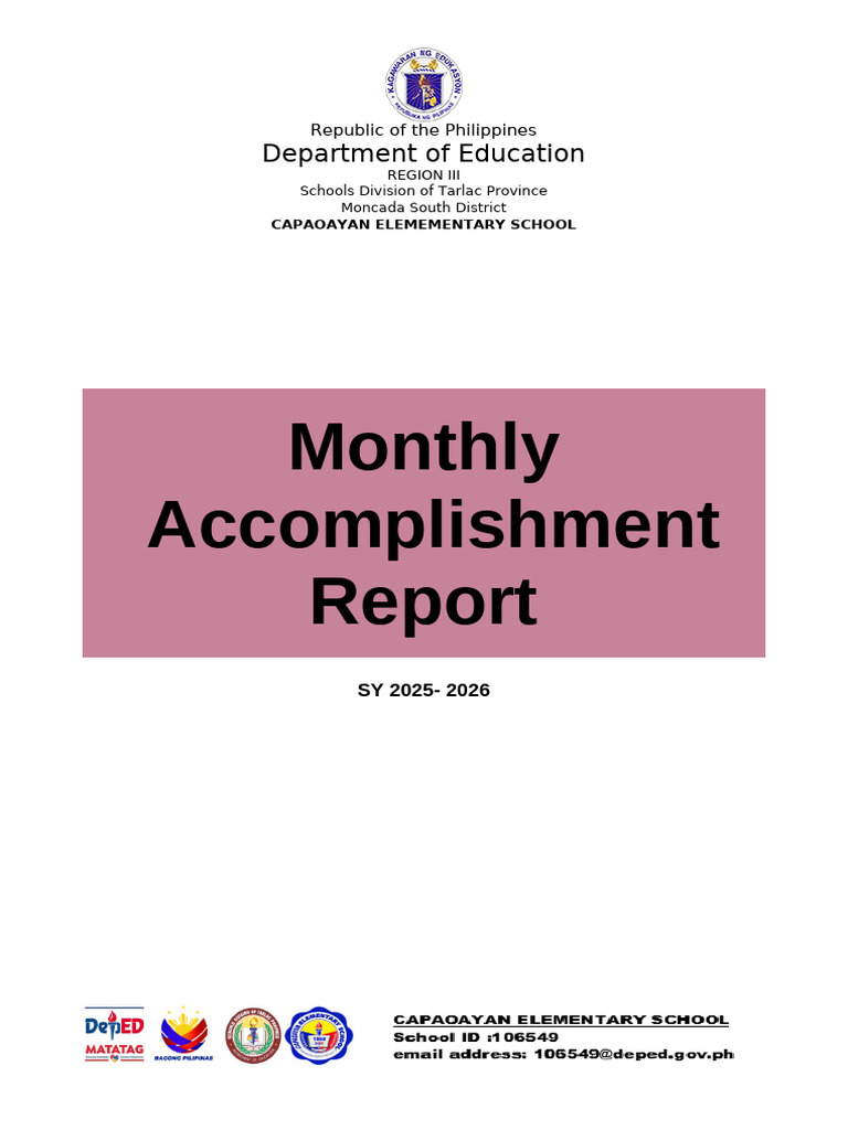 Capaoayan Elementary Monthly Report 2025 | PDF