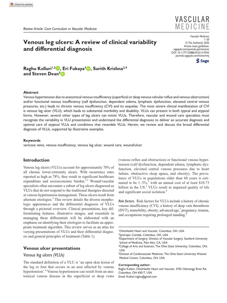 Venous Leg Ulcers: Diagnosis and Management | PDF | Dermatitis | Vein