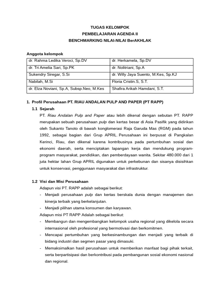 Penerapan Nilai BerAKHLAK di PT RAPP | PDF