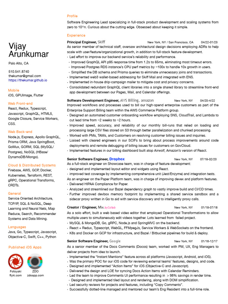 Full-Stack Software Engineer Resume | PDF | Mobile App | Amazon Web ...