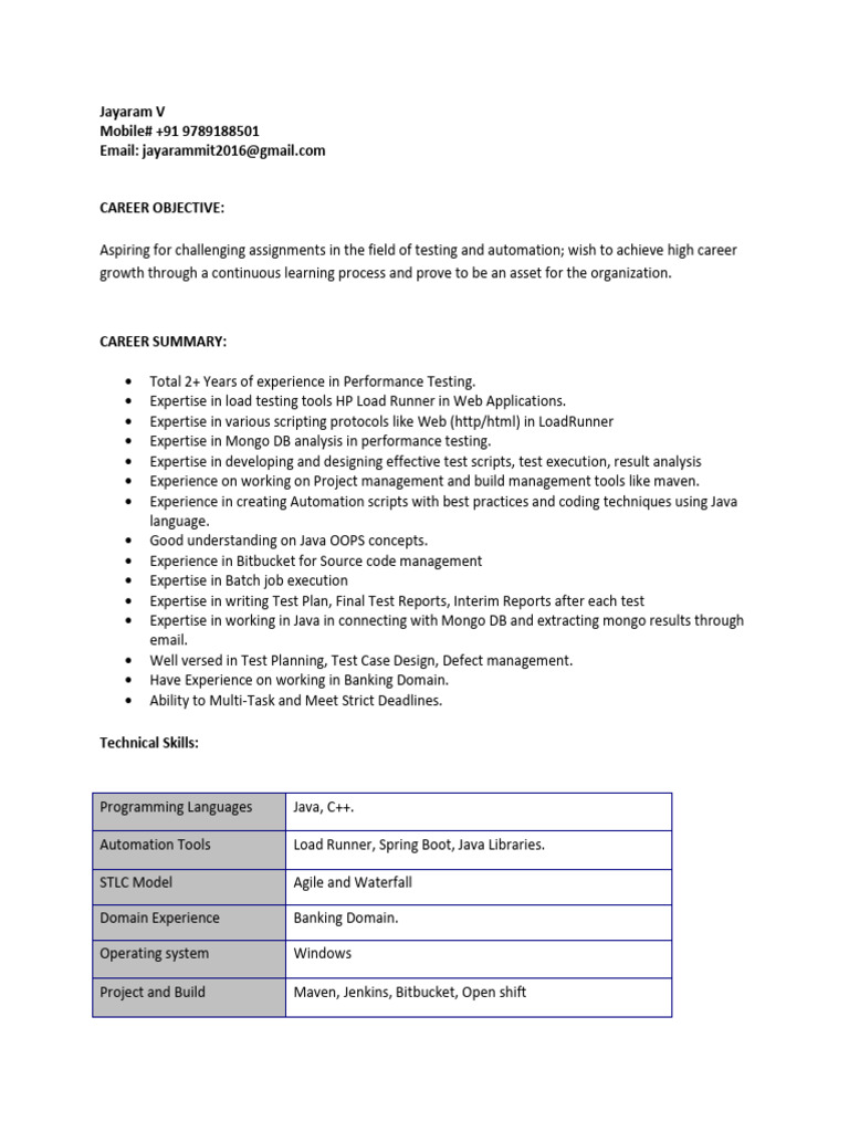 Performance Testing Specialist Resume | PDF | Software Testing | Java ...