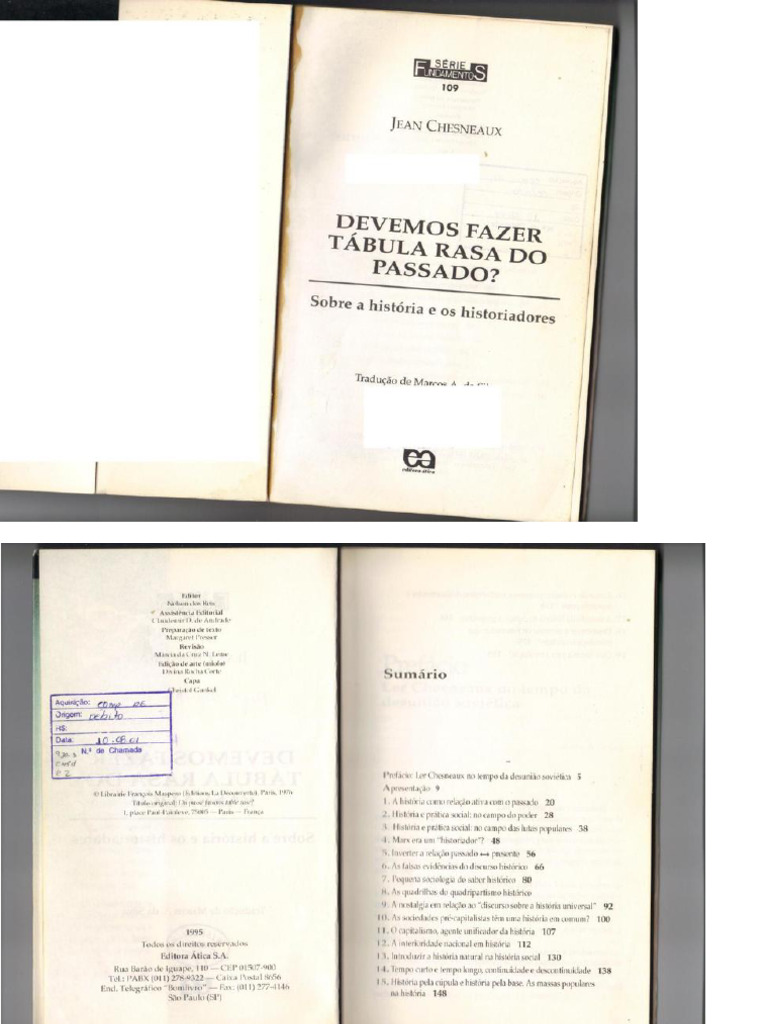 1) CHESNEAUX Jean Devemos Fazer Tabula Rasa Da Historia | PDF