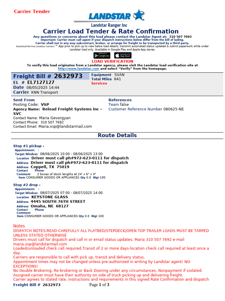 Landstar Load Verification Instructions | PDF | Cargo | Transport