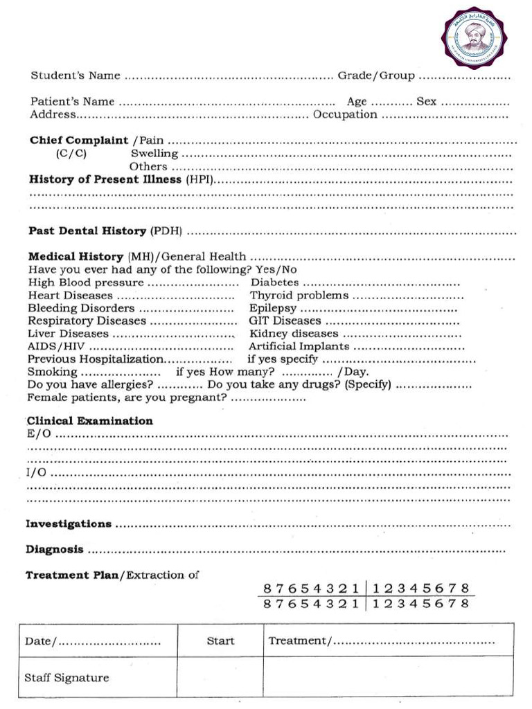 Oral Surgery Case Sheet | PDF