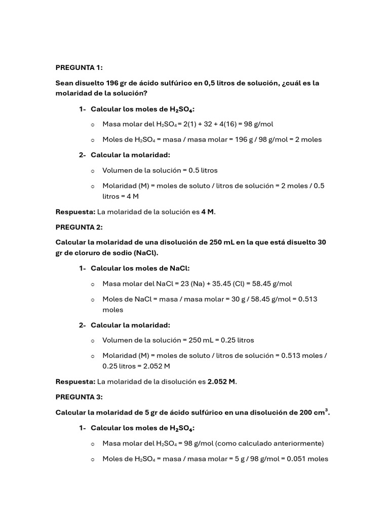 Cálculo de Molaridad y Normalidad en Soluciones | PDF | Hidróxido de ...