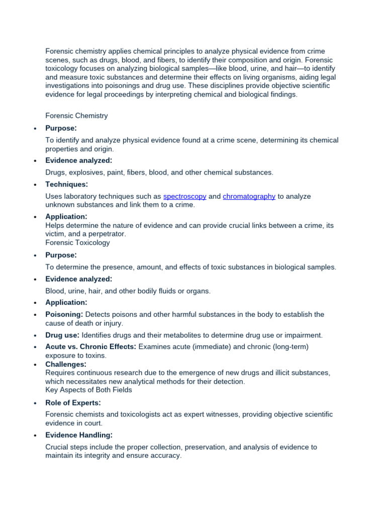 Forensic Chemistry and Toxicology Overview | PDF